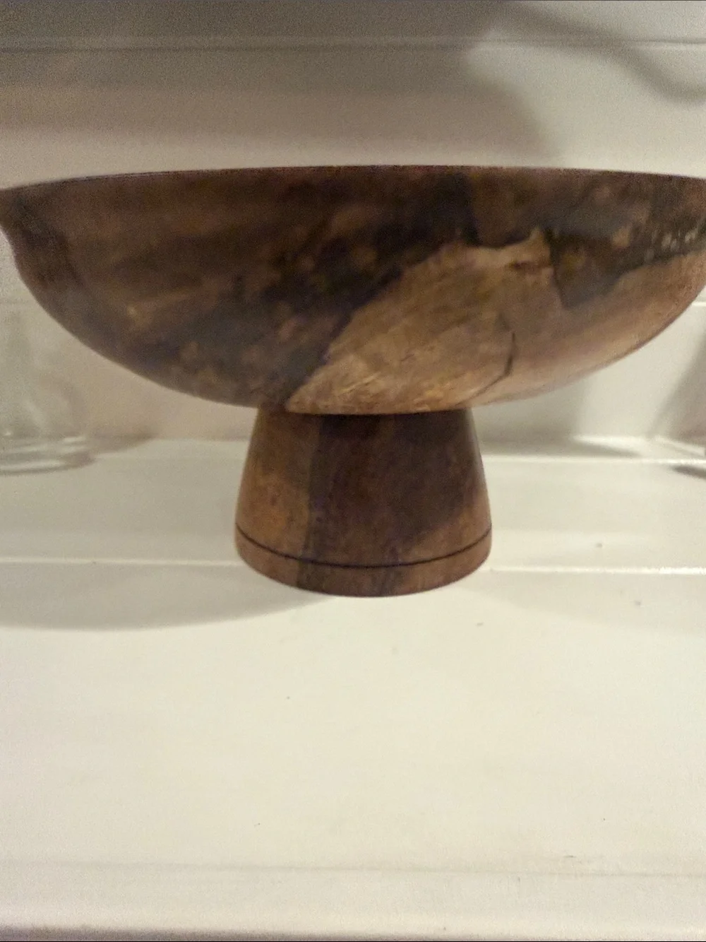 Handcrafted Wooden Pedestal Bowl - Dark Brown Wood